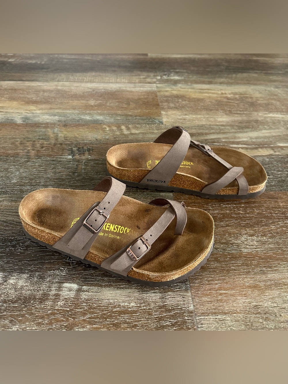 Birkenstock Mayari Birkibuc Leather Sandals in Mocha size 38